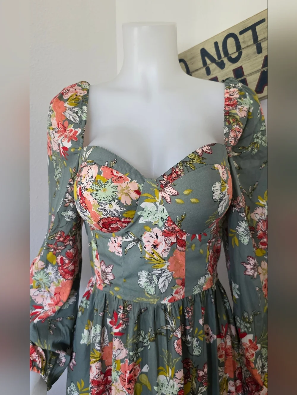 B.O.G. Collective Green Large Floral Dress Boho Cottagecore Maxi NWT - Picture 2 of 6